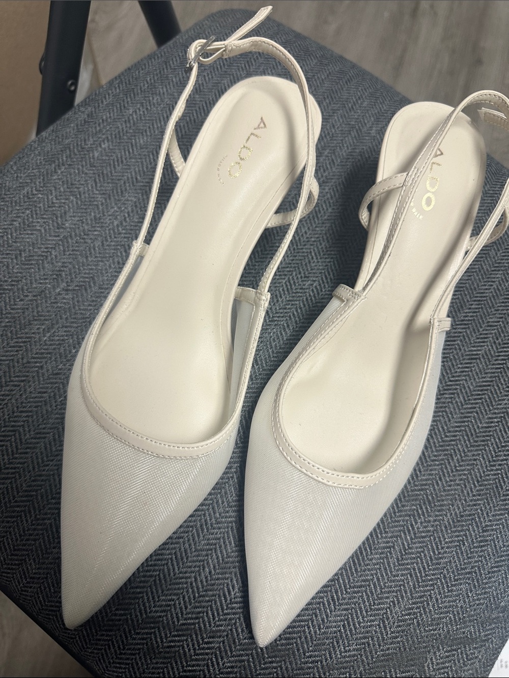 Aldo Cream Pointed Slingback Mules